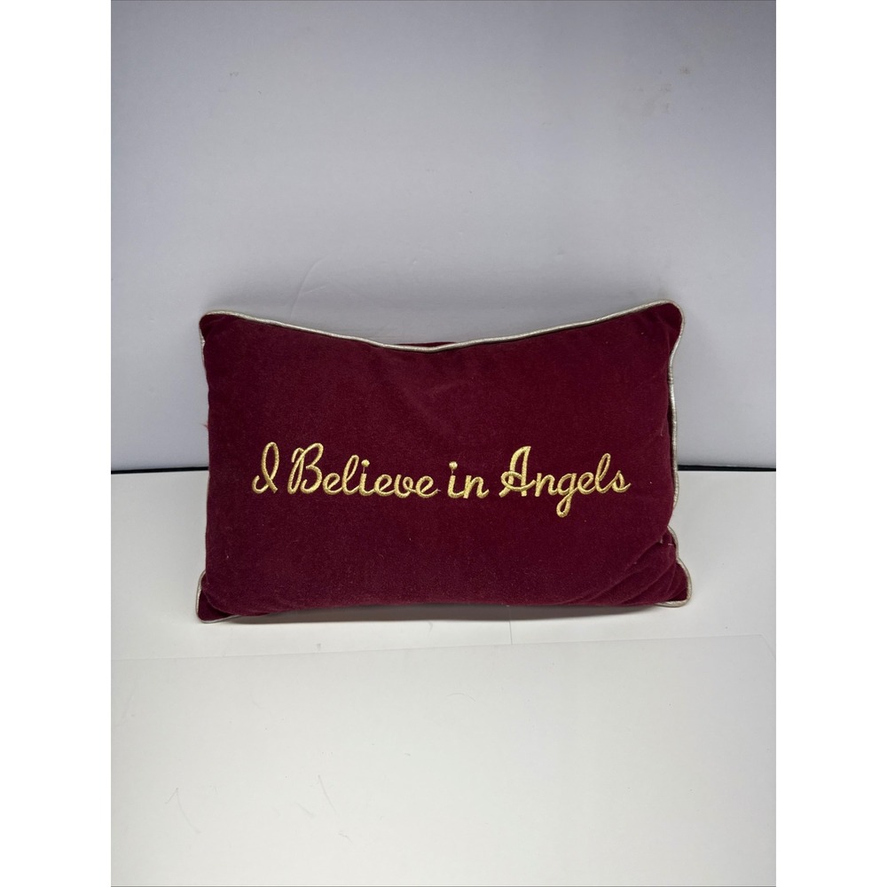 Vintage I Believe in Angels Gold Embroidered Accent Throw Pillow